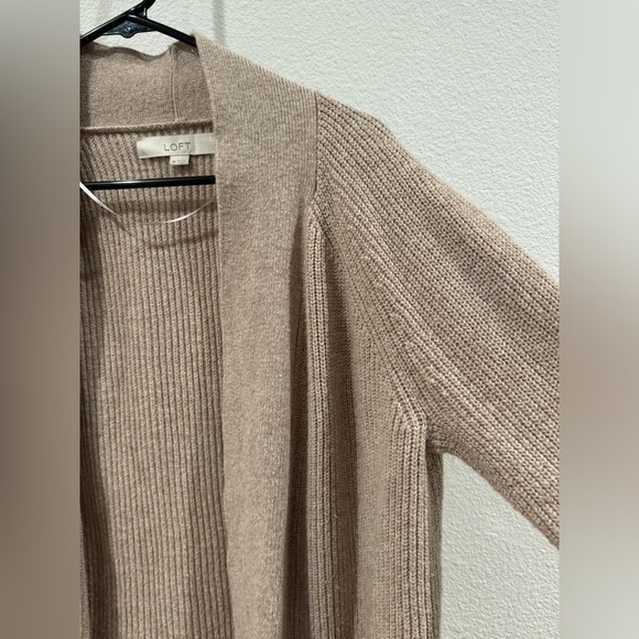 LOFT Cream Wool Blend Knit Open Front Longline Cardigan Sweater Size Medium - Picture 5 of 14